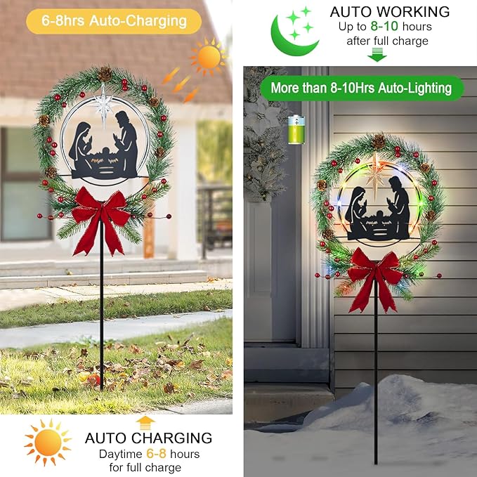 Solar Powered Nativity Scene,Hokfirm Christmas Yard Stakes Outdoor Christmas Decorations Garden Decor for Outside