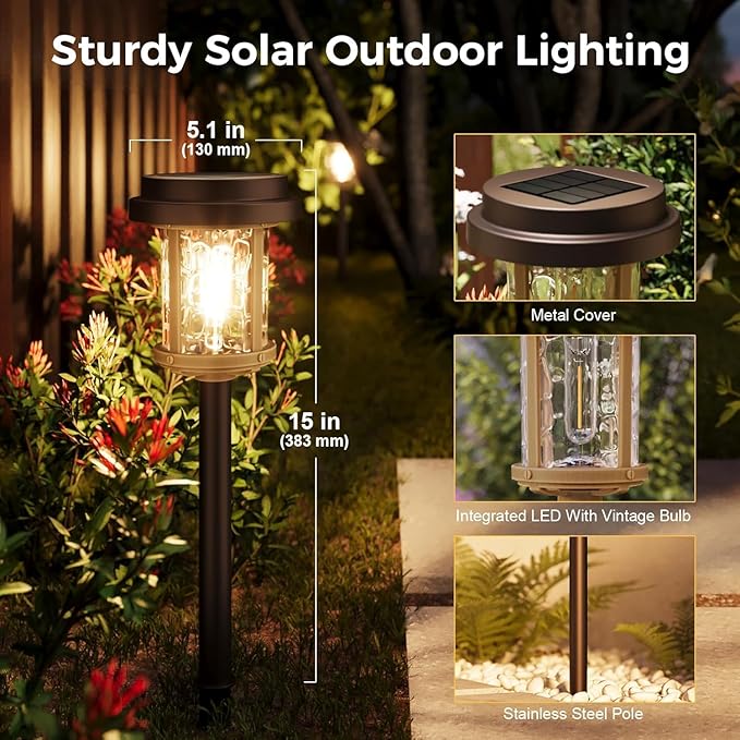 XMCOSY+ Solar Pathway Lights Outdoor, 6 Pack Solar Powered Garden Lights, 20 LM LED Glass Landscape Lights, Waterproof Lighting for Garden Yard Landscape Driveway Walkway
