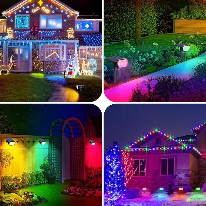 Sucolite 8-Pack Solar Spot Lights Outdoor Waterproof IP65, 3 Lighting Modes 2-in-1 Solar Landscape Spotlights for Yard, 59 LED Solar Powered Wall Lights for Garden Pathway Driveway Walkway, Multicolor