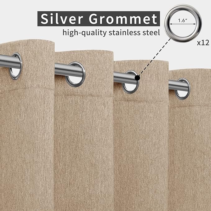 Easy-Going Linen Look Outdoor Curtains Waterproof Windproof Porch Curtains, Soft Thicken Outdoor Privacy Curtains for Patio, Gazebo, Grommet Top and Tab Bottom Drape, 1 Panel, 110x96 inch, Beige