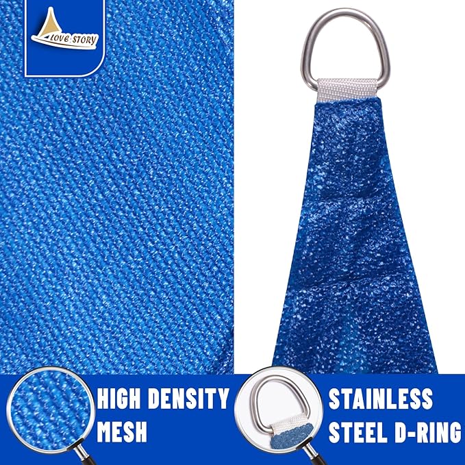 LOVE STORY 10' x 10' x 10' Triangle Blue Sun Shade Sail Canopy UV Block for Outdoor Patio Garden Backyard