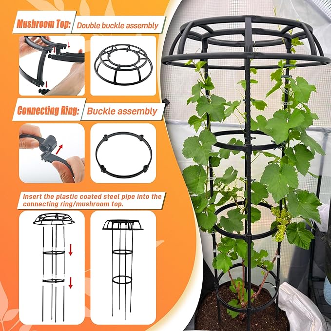 65 Inch Garden Trellis for Climbing Plants Outdoor, Mushroom Top Trellis for Potted Plants, Vines, Roses, Clematis, and Vegetables, Plant Trellis Support 2 Pack