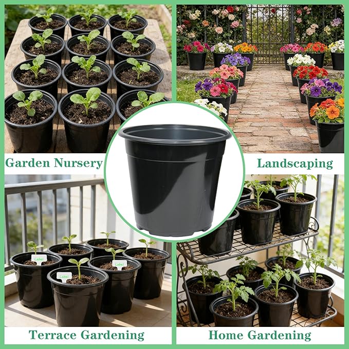 32-Pack 1.5 Gallon Nursery Pots, Thickened Soft Seed Starting Container for Indoor Outdoor Plants,Seedlings, Vegetables, Succulents and Cuttings (Black)