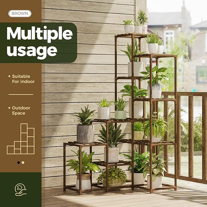 Bamworld 55“ Tall Plant Stand Indoor Outdoor Corner Plant Shelves Wood Plant Holder for Living Room Flower Stand Plant Rack for Multiple Plants Living Room Patio Balcony Garden