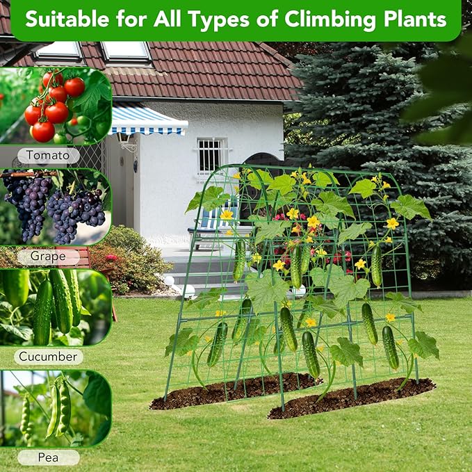 Cucumber Trellis for Raised Bed, U-Shape Garden Trellis for Climbing Plants Outdoor, Metal Arch Vegetables Trellis, Plant Support for Grape Vine Beans Squash Peas Flower
