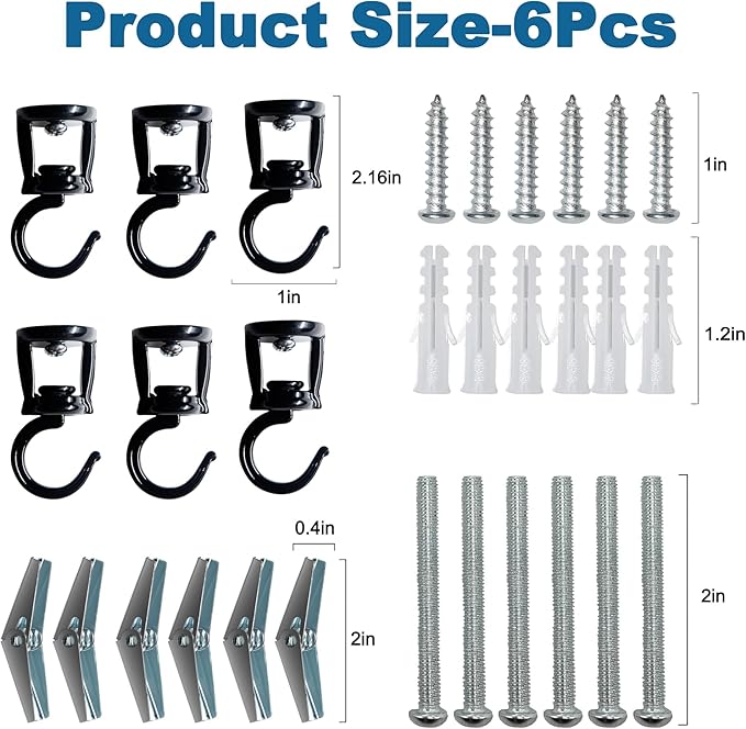 ONIKK Ceiling Hooks for Hanging Plants (6 PCS Black), Heavy Duty Metal Plant Hooks, Screw in Hooks for Hanging Birdfeeders, Lamps, Planters, Indoor Outdoor Wall Baskets Hooks up to 33 lbs