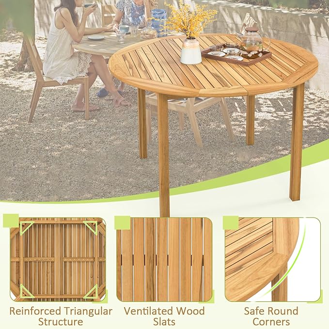 Tangkula 44" Round Outdoor Dining Table for 4, Acacia Wood 4-Person Large Patio Dining Table, Farmhouse Indoor Outdoor Dining Furniture for Deck, Garden, Poolside & Backyard