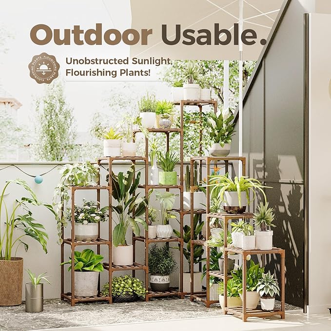 BamWorld Tall Plant Shelf Stand for Large Plants; Indoor/Outdoor Use. Perfect for Living Room, Garden, Balcony