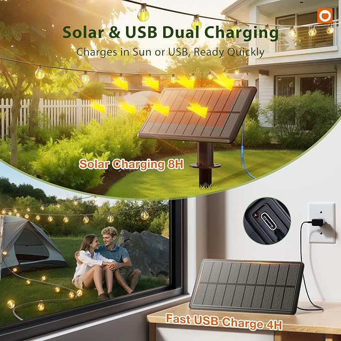 addlon 25FT Solar Powered Outdoor String Lights Waterproof with Remote, G40 Solar Powered String Lights with 13 LED Shatterproof Bulbs, 3 Light Modes, Dimmable Solar Lights for Outside Bistro Cafe