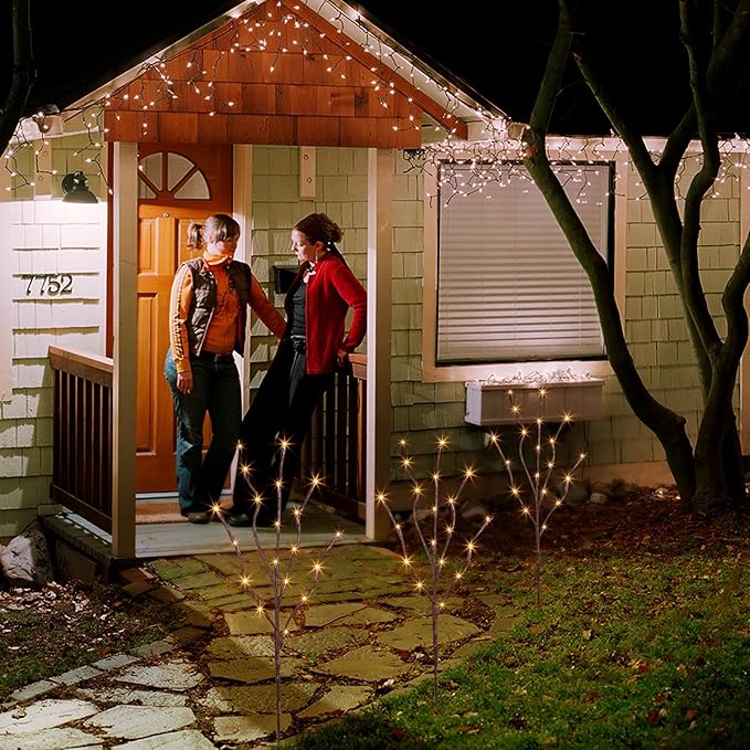 Vanthylit 3PK 30" Brown Lighted Twig Branches Pathway Light 60 LED Warm White Bulbs for Outdoor and Indoor