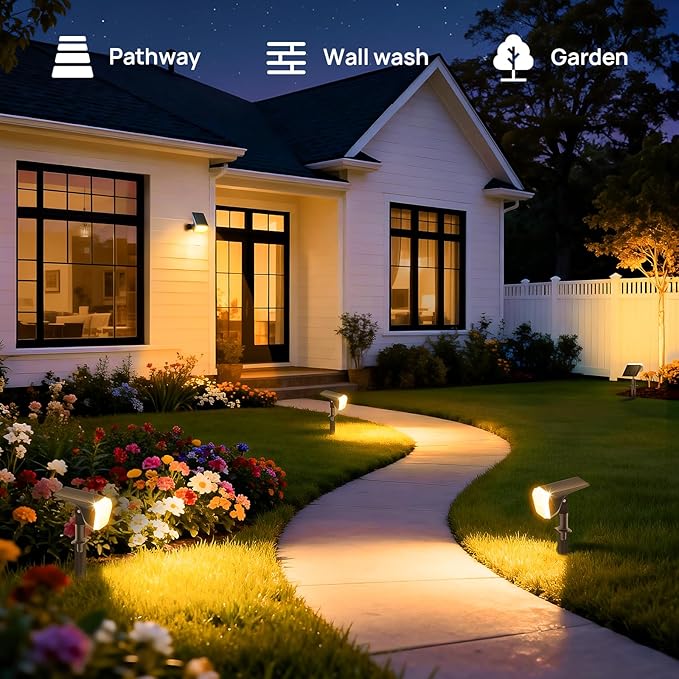 Linkind Solar Spot Lights Outdoor Waterproof IP67, 60 LED Solar Flood Lights 30% High Conversion Landscape Lighting for Garden Yard Pathway (4 Pack, Warm White)
