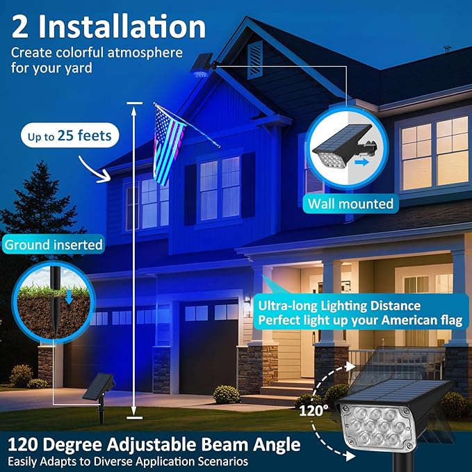 T-SUNUS RGB Solar Landscape Spotlights Christmas Outdoor IP65 Waterproof Color Spot Lights Auto Dusk to Dawn Landscaping Wall Light for Tree Yard Garden Driveway Porch Walkway Pond Halloween 2 Pack