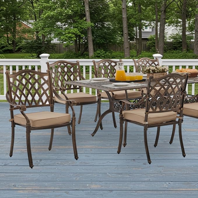9-Piece Cast Aluminum Patio Furniture, Outdoor Dining Sets for 8 Include 87" Rectangular Patio Dining Table and 8 Stackable Chairs with Cushions & Umbrella Hole (Bronze)