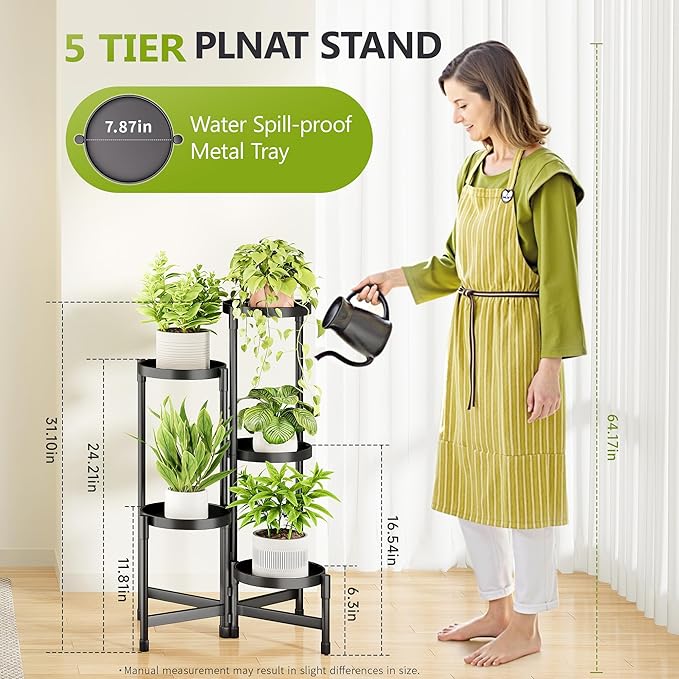 5 Tier Plant Stand Indoor, Tiered Plant Stand Outdoor for Multiple Plants, Corner Plant Shelf for Patio Balcony Porch Garden Living Room House, Black