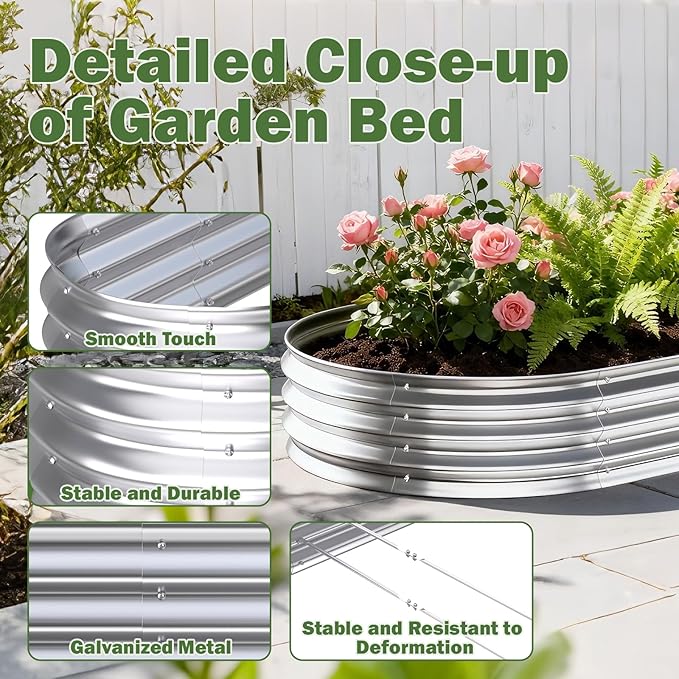 Galvanized Raised Garden Bed Outdoor, 8x4x1ft Metal Heavy Duty Planter Boxes for Gardening, Easy Assemble Large Oval Plant Container Kit for Vegetables, Flowers, Fruits, Silver, 1 Pack