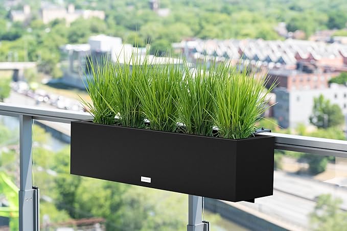 Veradek Block Series Railing Planter - Rectangular Flower Box for Outdoor Balcony/Fence | Durable All-Weather Use with Adjustable Brackets | Modern Décor for Flowers, Succulents, Hanging Plants