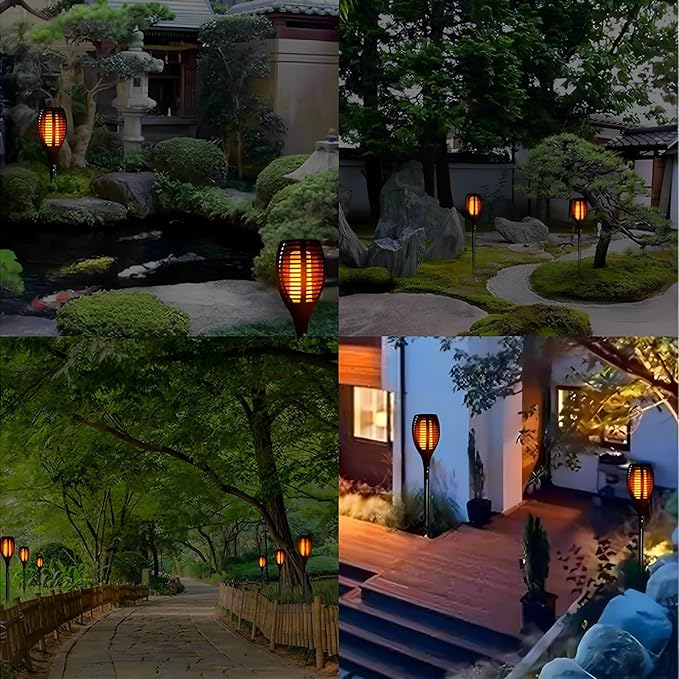 4 Pack Outdoor Solar Flame Light,Solar Lights Outdoor for Garden Decorations with Flickering Flame,IP65 Waterproof Solar Powered Yard Lights Torch Light for Lawn Patio Pathway (Warm White)