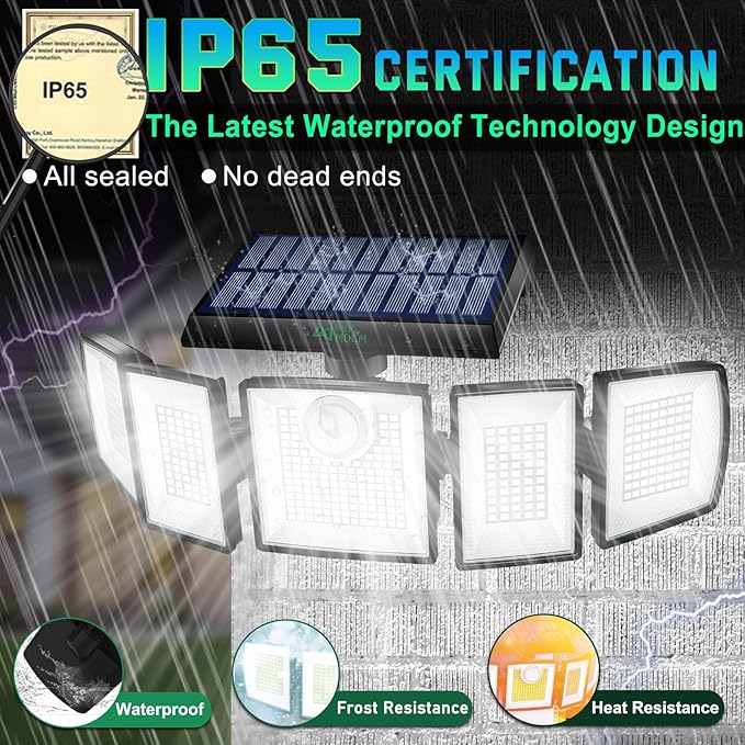 Solar Lights Outdoor Waterproof Motion Sensor - 416 LEDs 3000 Lumens Super Bright 3 Brightness 3 Modes 2400mAh 360° Illumination 32ft Solar Flood Security Light for Outside (‎With Remote Control, 3)