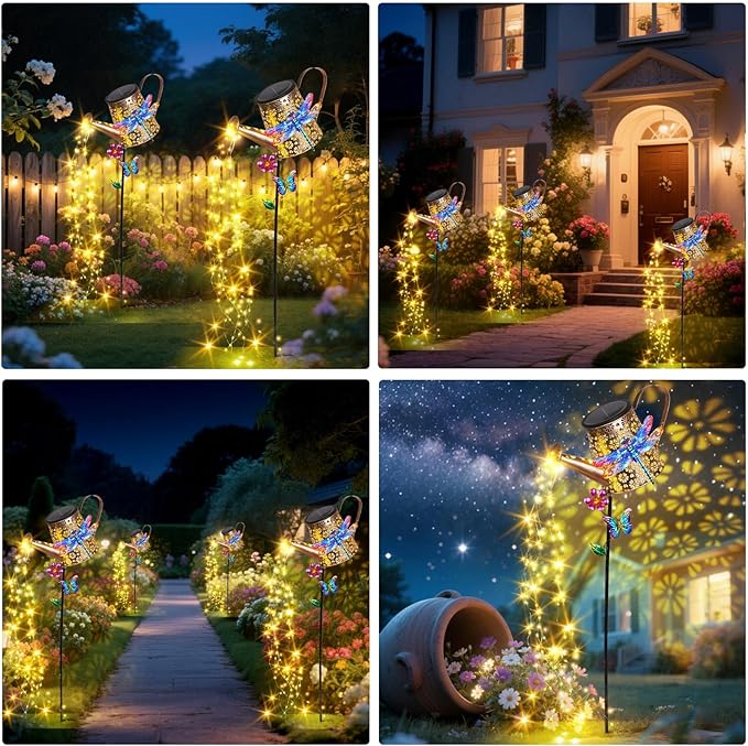 Solar Watering Can with Lights Outdoor Garden, 41in Large Dragonfly Garden Stake Lights, Waterproof Decoration for Yard Lawn Pathway, Gifts for Mom Grandma Women Birthday Gardening Gift