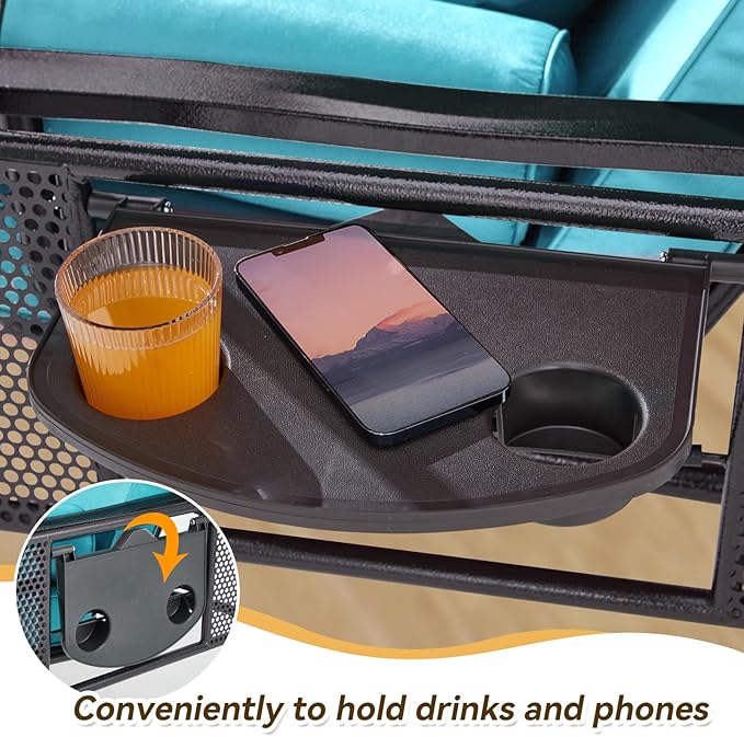3 in 1 Outdoor Porch Swing with Adjustable Canopy, 3 Seat Outdoor Swing for Adults, Patio Swing Chair with Thickened Cushions,Pillows & Cup Holders for Backyard, Porch, Garden (Turquoise)