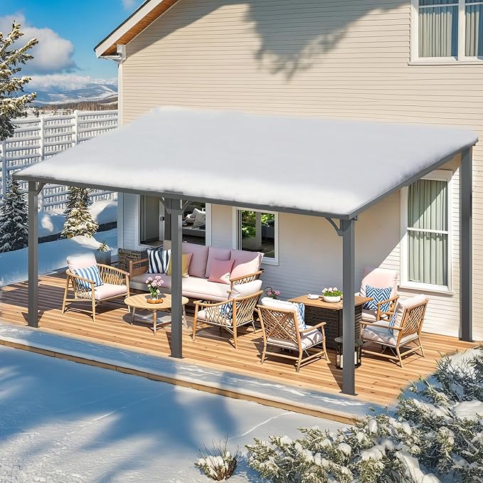 AECOJOY 16' x 10' Outdoor Hardtop Gazebo Pergola for Patio, 10x16 Large Galvanized Steel Heavy Duty Lean to Wall-Mounted Pergolas and Gazebos Clearance, Metal Patio Roof Awnings for Backyard, Decks