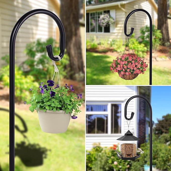 Ottsuls Bird Feeder Pole, 2 Pack 76 Inch Shepherds Hooks for Outdoor with 5 Prongs Adjustable for Hanging Lantern, Hummingbird Feeder, Plant,Garden Stake Plant Stand Hanger Weddings Décor