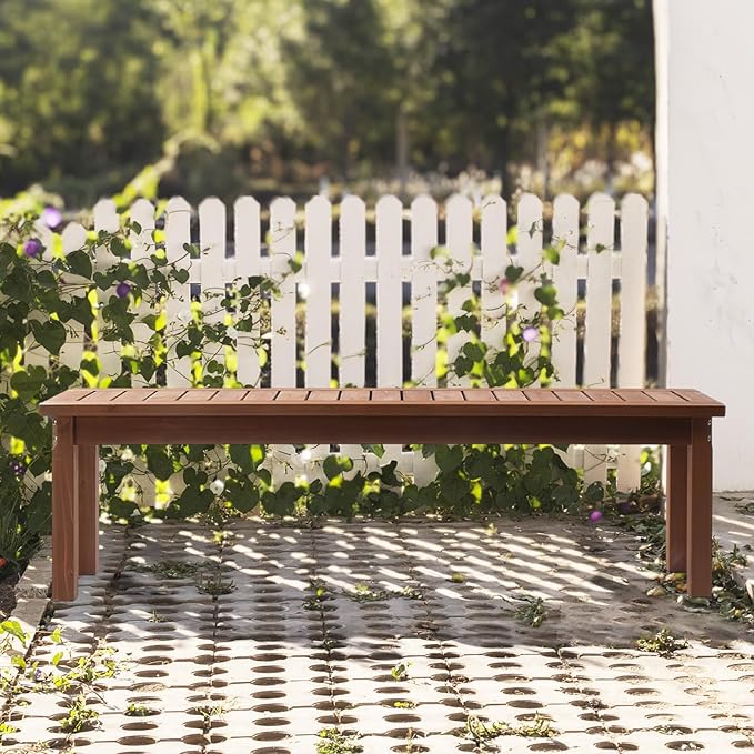 VINGLI Outdoor Wooden Bench, 62” Porch Bench Outdoor Backless Garden Bench, Small Outdoor Bench for Deck Patio Entryway (Brown, 62in)