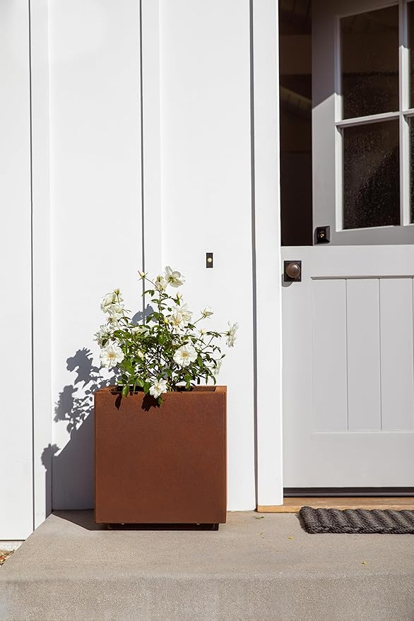 Veradek Corten Steel Series Cube Planter - Square Metal Planter for Outdoor Patio/Garden | Naturally Rusting Steel for All-Weather Use | Modern Rustic Décor for Trees, Flowers, Tall Trees