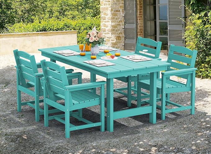 SERWALL Patio Table Set, 5-Piece Outdoor HDPE Furniture with Umbrella Hole, All Weather Dining Table and Chairs for Lawn, Garden, Poolside, Aruba