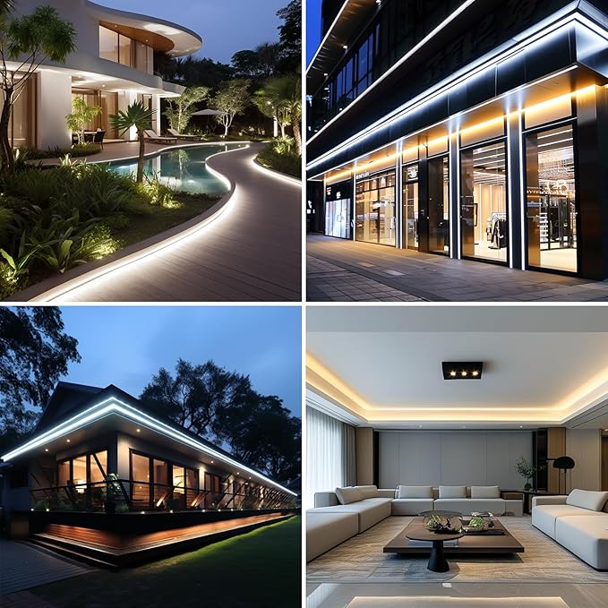 AC 110V COB LED Strip Lights Outdoor Waterproof 65.6ft, 4000K Natural White Super Bright 200W CRI 90+ LED Rope Light, IP65 Flexible Cuttable, for Bedroom Garden Commercial House