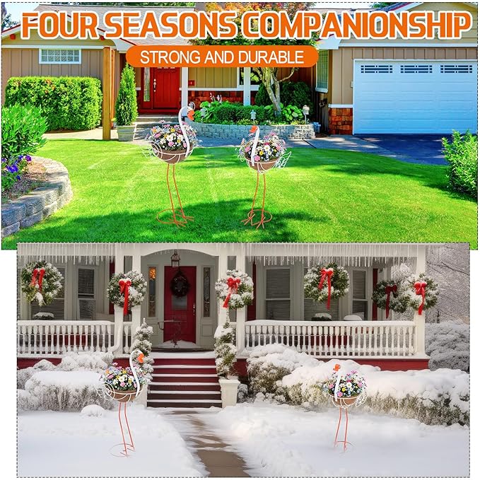 Set of 2 White Goose Outdoor Planters with Basket Larger Sizes 29 26.5 Metal Goose Planters for Spring Party Gifts Indoor Flowers Lawn Patio Garden Yard Porch Decor