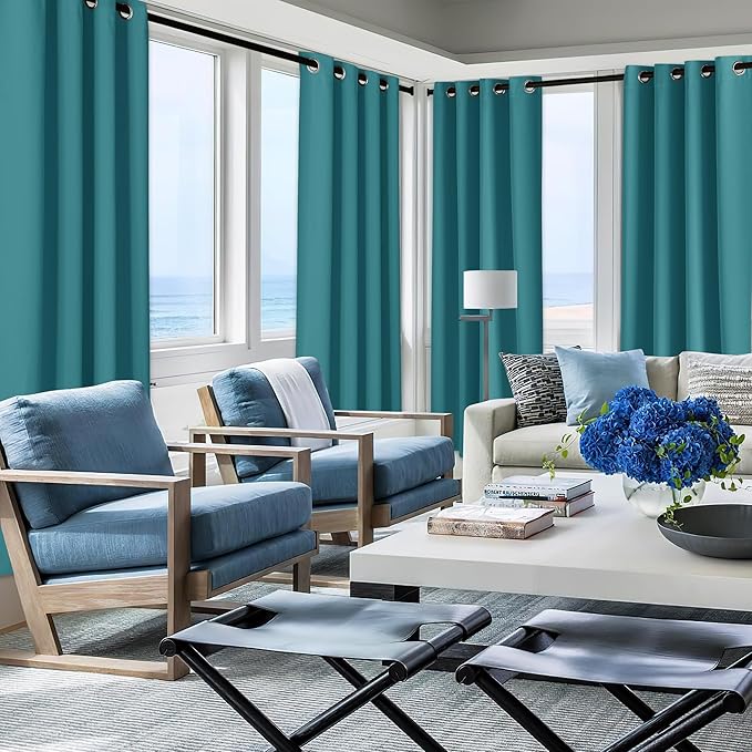 NICETOWN Peacock Teal Outdoor Curtain for Patio Waterproof, Rustproof Grommet Thermal Insulated Privacy Shade for Balcony/Porch, Weatherproof Curtain for All Season, W52 x L72, 1 Panel