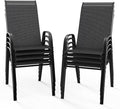 VINGLI Patio Chairs Set of 8 – Stackable Outdoor Dining Chairs with Comfortable Sling High Back Chairs and Armrests for Lawn, Poolside, Courtyard, Balcony, Garden, Black