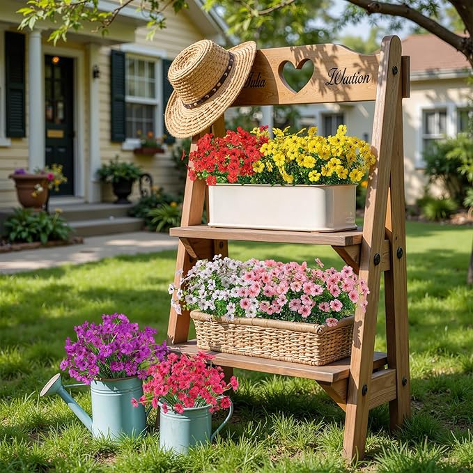 Alupssuc 48 Bundles Artificial Flowers for Outdoors Decoration, UV Resistant Silk Faux Daisy Flora Spring Fake Plastic Plants Greenery for Outside Indoor Yard Home Porch Window Box Decor, Mix 6 Colors