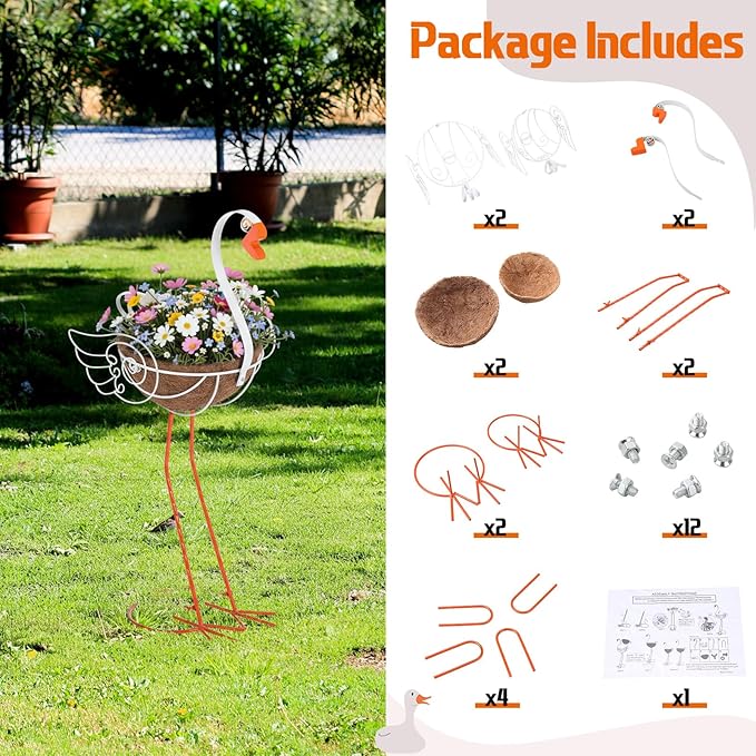 Set of 2 White Goose Outdoor Planters with Basket Larger Sizes 29 26.5 Metal Goose Planters for Spring Party Gifts Indoor Flowers Lawn Patio Garden Yard Porch Decor
