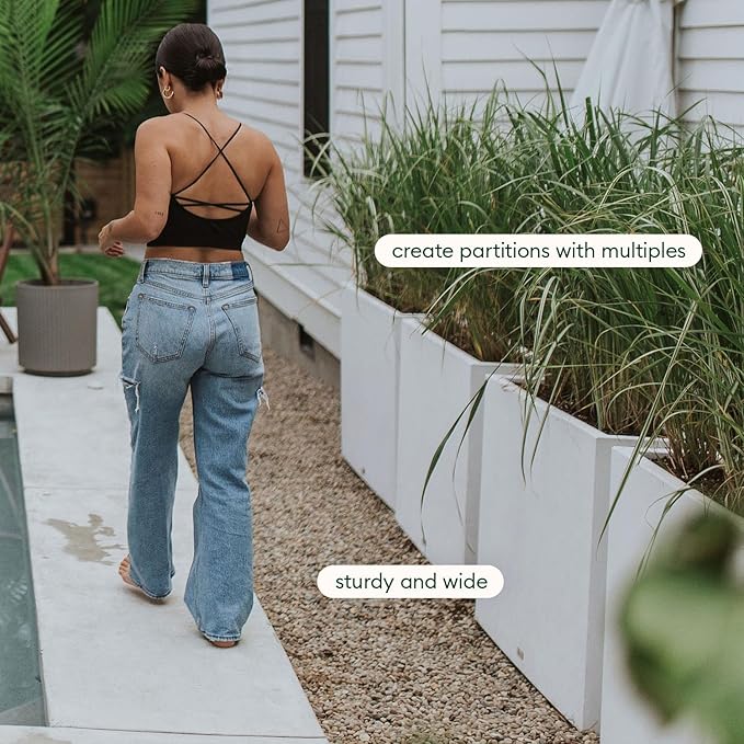 Veradek Span Plastic Box Series Planter - Tall Rectangular, White, All-Weather Resistant, Removable Insert Bucket, Modern Design, Indoor/Outdoor Use