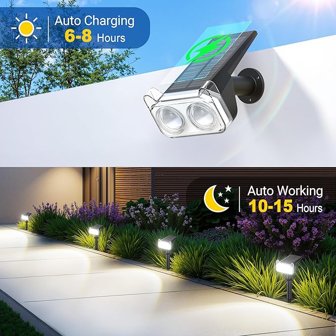 LETMY Solar Spot Lights Outdoor Waterproof with Bigger LED, Auto ON/Off 135°Adjustable Solar Lights Outdoor, 2-in-1 Wall Lights & 2 Modes Landscape Spotlights for Tree Yard Pathway Garden Decor 2Pack