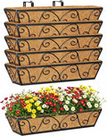 Y&M 24 Inch Window Deck with Coco Liner, Fence Metal Hanging Flower Planter Window Basket Deck Railing Planter Boxes for Outdoor Garden Lawn-Butterfly, 6pcs