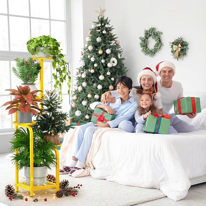 TOSKING 5 Tier Tall Plant Stand Indoor Outdoor, Heavy Duty Corner Shelf for Plants & Decor, Space Saving 3.9FT Metal Flower Pot Stand for Balcony, Garden, Living Room, Patio( Yellow, 5Tier SQ Base)