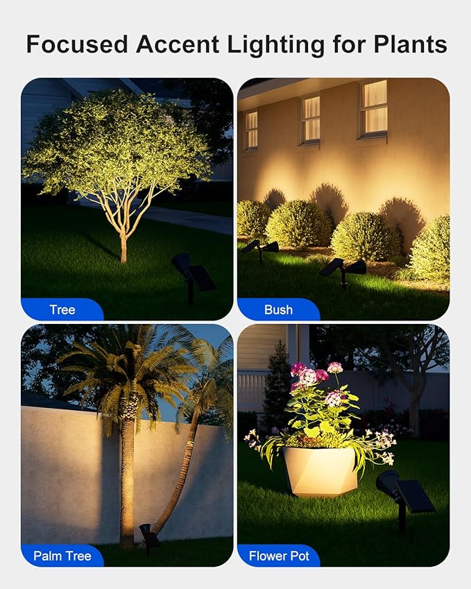 Solar Power Spot Lights Outdoor Waterproof for Christmas Decorations, Flag, Tree, Wreath, Santa Claus, Snowman, Bright LED Landscape Lamp Uplights for Outside Garden, Yard, Patio, Sidewalk,Warm White
