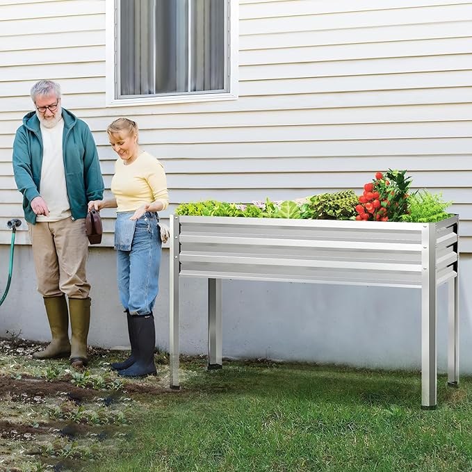 Galvanized Raised Garden Bed with Legs, 48 gallons, 48"x24"x32" Large Metal Elevated Planter Boxes with Drainage Holes,for Vegetables, Flowers, Backyard, Patio, Balcony