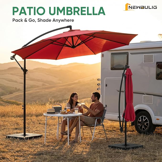 NEWBULIG 10FT Patio Umbrella, Offset Cantilever Outdoor Patio Table Umbrella, UV Protection, Fade Resistant Fabric, Easy Tilt Adjustment for Pool, Deck, Garden, Backyard