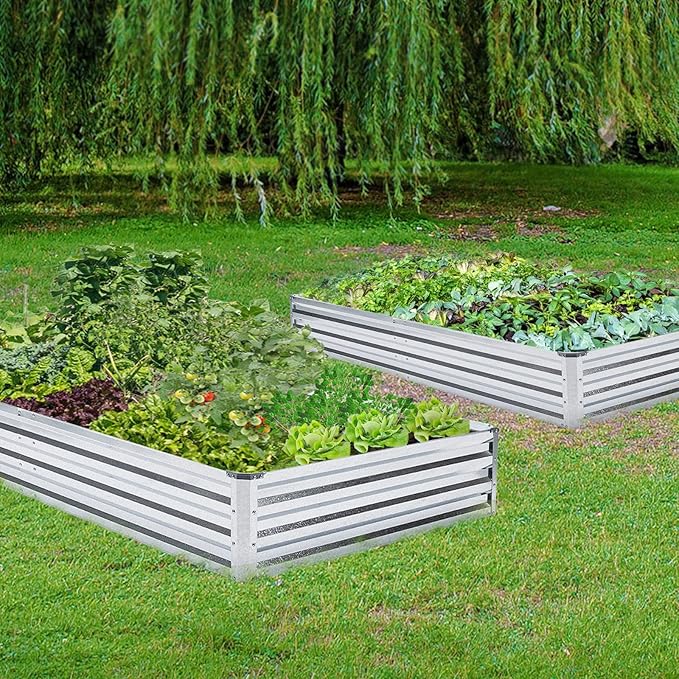 Galvanized Raised Garden Bed 2pcs Pack - Metal Raised Bed Garden Kit 4'x8'x1' for Flower Planters, Vegetables Herb