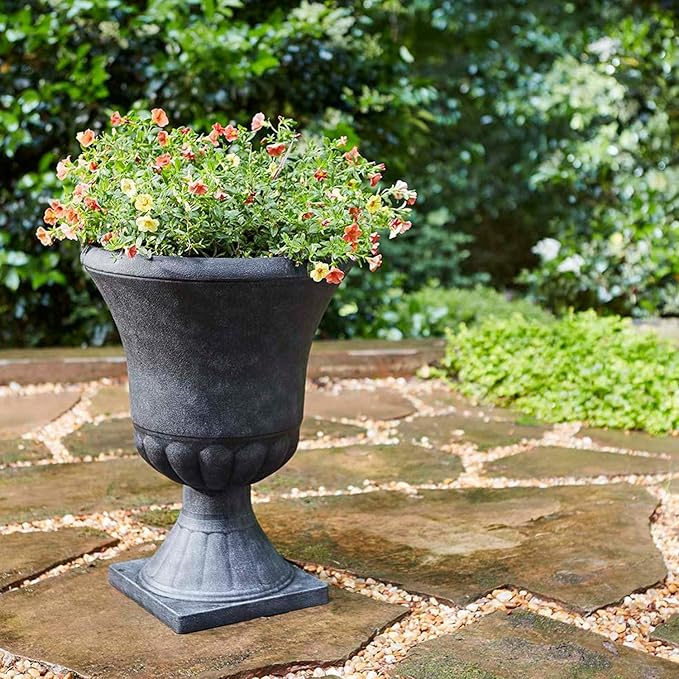 Southern Patio Winston Plant Urn, Garden Planter Urn for Flowers and Plants, 16" D x 16" W x 21" H, Weathered Black, 2 Pack