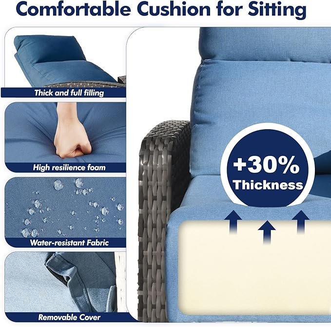 Outdoor Recliner Chair Set of 2, Wicker Patio Recliners with Adjustable Backrest and Extended Foot Rest, Reclining Patio Chairs with Flip Table & Removable Cushion Cover for Porch