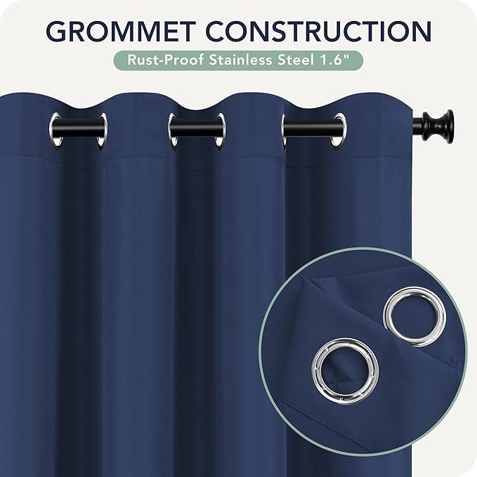 Outdoor Curtains for Patio Waterproof 6 Panels - Windproof, Privacy, Weatherproof Outside Drapes for Gazebo Pergola Porch, Grommet Top and Tab Bottom, 54x108 Inch, Navy