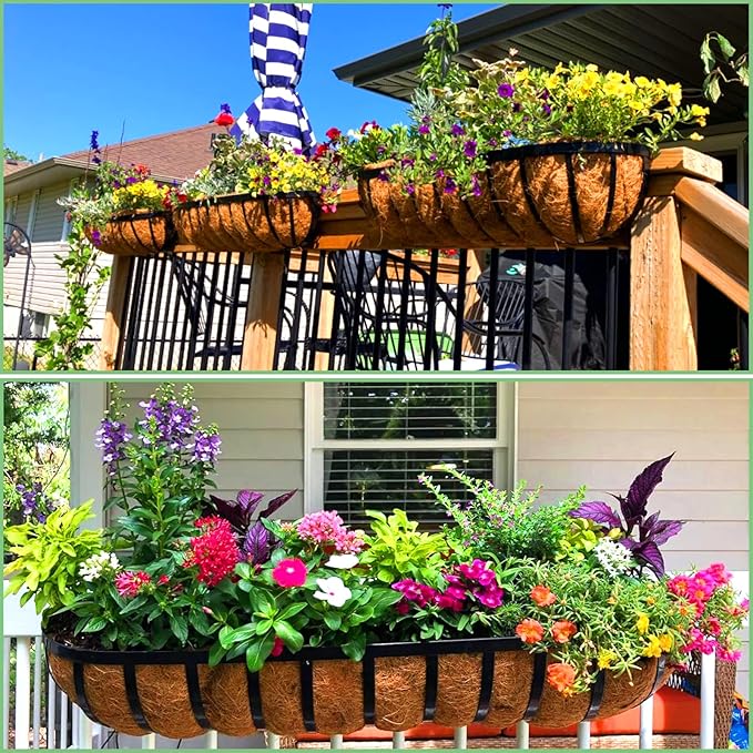 Coco Liners for Planters - 4 Pack 24 Inch Trough Coconut Liners for Planters, Window Box Coco Liners, 100% Natural Coconut Fiber Liners for Wall Hanging Basket, Window Box, Fence Baskets