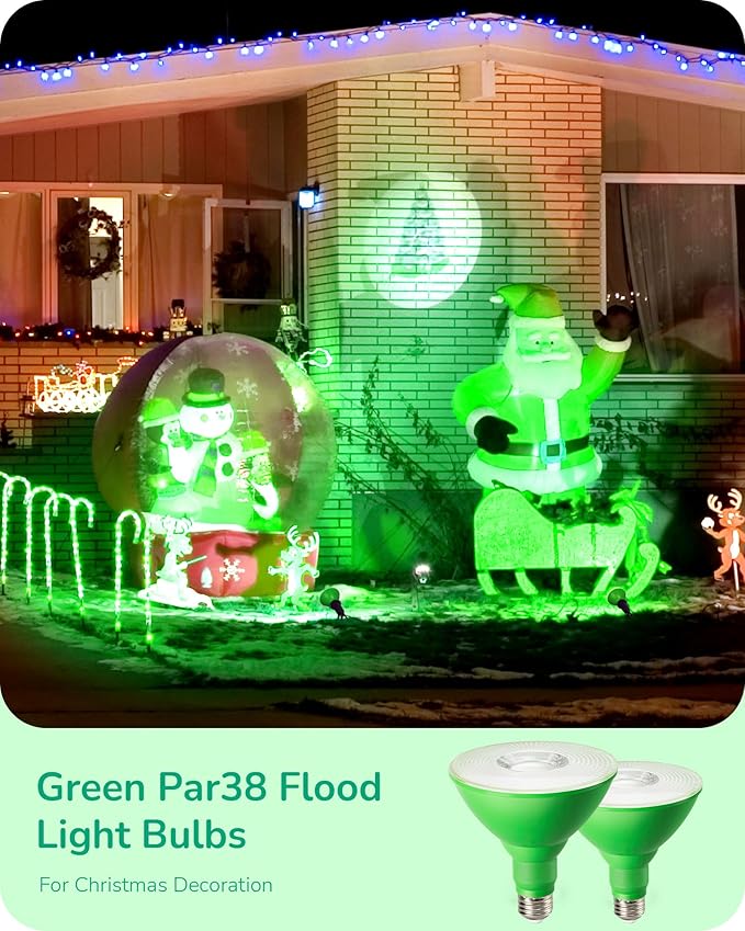EDISHINE St.Patrick's Day/Easter Decorations PAR38 Green LED Flood Light Bulbs, Dimmable LED Light Bulb, 18W(120W Equivalent), Outdoor Weatherproof Light Bulb, E26 Base, 4 Pack