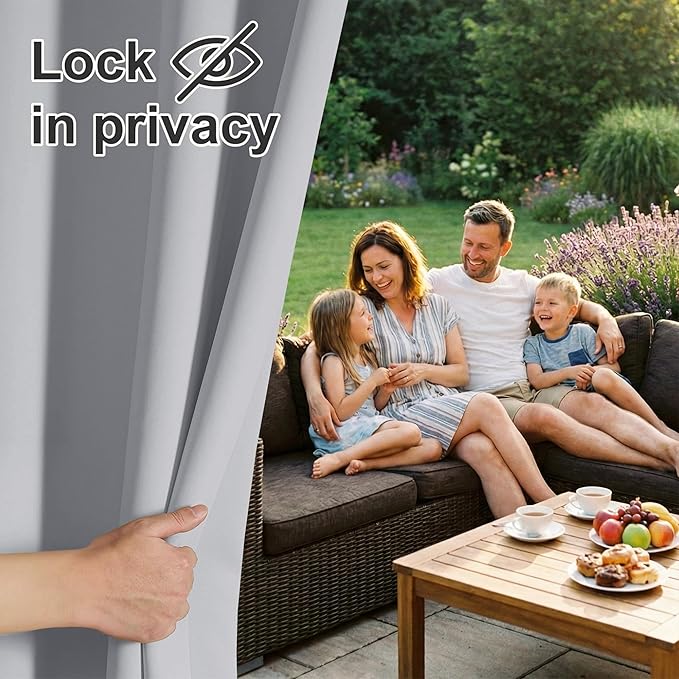 RYB HOME Extra Wide Outdoor Curtains for Patio Waterproof Heavy Duty Thermal Insulated in Summer Full Coverage Privacy for Porch, Cabana & Pool, W120 x L95, Light Grey, 1 Panel