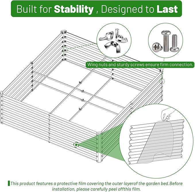 SnugNiture Galvanized Raised Garden Bed 4x4x2FT Outdoor Large Metal Planter Box Steel Kit for Planting Vegetables, Flowers, Beige White